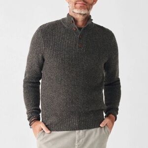 Faherty Wool Cashmere Quarter Button Knit Sweater Charcoal Melange Gray Size L